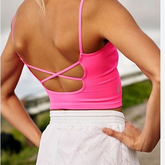 NWT FP Movement Strappy Low Back Tighten Up Criss-Cross Tank Hot Pink Size: M/L - Picture 1 of 10